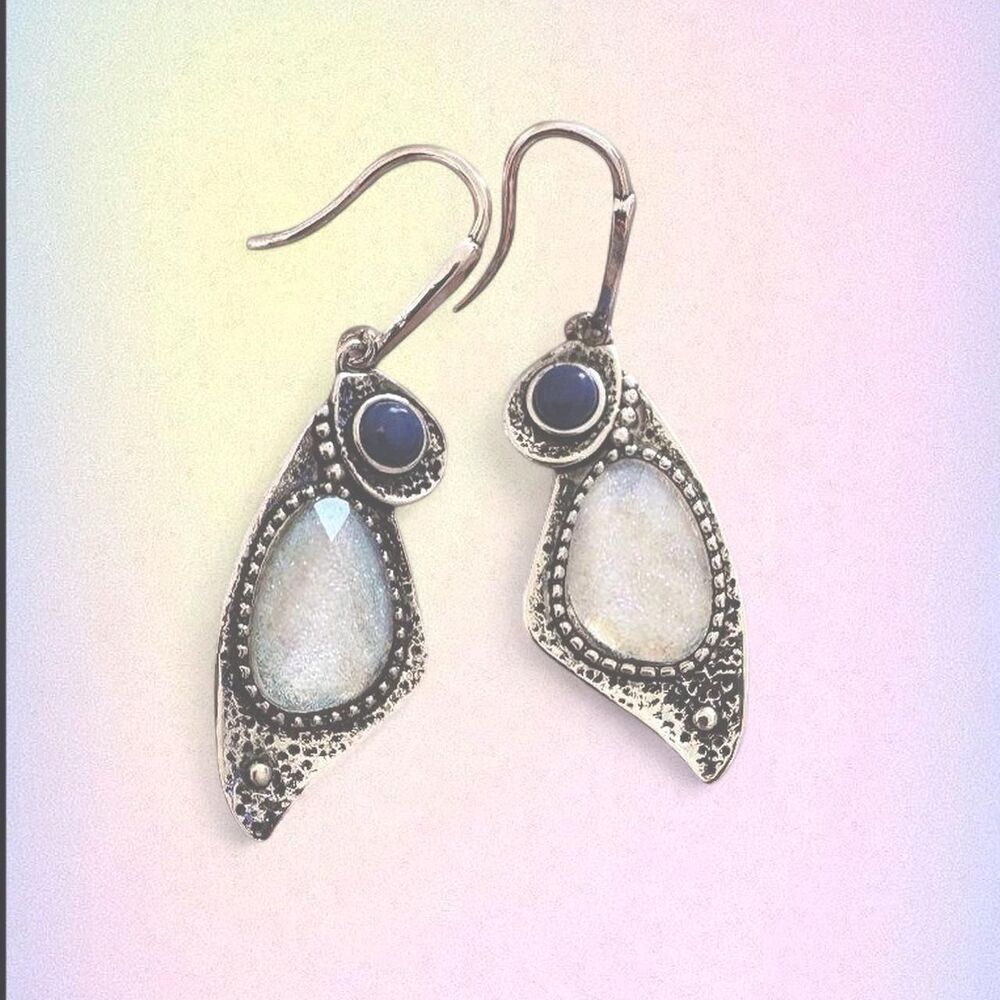 silver plated blue dangle earrings
